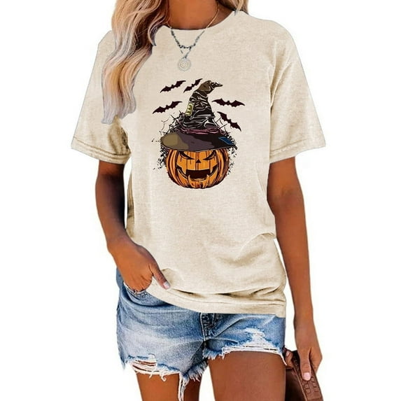 XCHQRTI Pumpkin Shirt for Women Vintage Halloween Tshirt Graphic Shirts Funny Retro Short Sleeve Tops