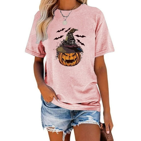 XCHQRTI Pumpkin Shirt for Women Vintage Halloween Tshirt Graphic Shirts Funny Retro Short Sleeve Tops