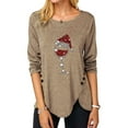 thumbnail image 1 of Anbech Red Wine Glass Shirt for Women Merry Christmas Graphic Long Sleeve Sweatshirt Xmas Irregular Hem Button Shirt, 1 of 2