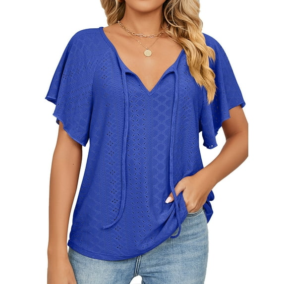 Anbech Ruffled Sleeve Womens V Neck Shirt 2024 Tunic Casual Blouse Tops