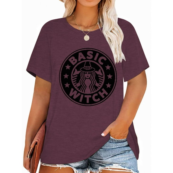 Anbech Sanderson Sisters Women's Plus Shirt Short Sleeve Vintage Printed Tshirts Halloween Funny Graphic Tee