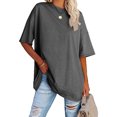thumbnail image 1 of Anbech Shoulder Drop Shirt for Women Oversized Tshirt O Neck Casual Solid Loose Fit Short Sleeve Top, 1 of 3