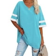 thumbnail image 1 of XCHQRTI Shoulder Drop Shirt for Women Oversized Tshirt V Neck Casual Solid Loose Fit Short Sleeve Top, 1 of 3