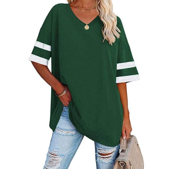 Anbech Shoulder Drop Shirt for Women Oversized Tshirt V Neck Casual Solid Loose Fit Short Sleeve Top