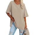 thumbnail image 1 of XCHQRTI Shoulder Drop Shirt for Women Oversized Tshirt V Neck Casual Solid Loose Fit Short Sleeve Top, 1 of 3