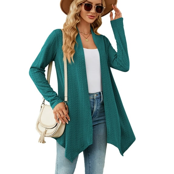 Anbech Solid Color Women's Cardigan Open Front Shirt with Pockets Long Sleeve Button Design Outwear