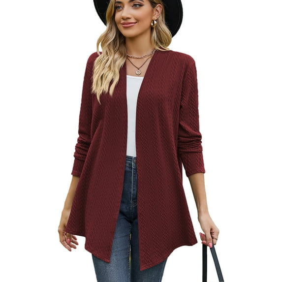Anbech Solid Color Women's Cardigan Open Front Shirt with Pockets Long Sleeve Button Design Outwear