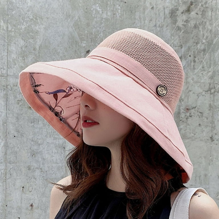 Anbech Summer Hats for Women Mesh Sun Beach Hat Womens Lightweight,  Stowable, Wide-Brimmed Bucket Hat With Chin Strap And Uv Protection，A-Pink  +