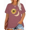 thumbnail image 1 of Anbech Sunflower And Moon Plus Size T-Shirts for Women Graphic Sunflower with Moon Print Oversize Short Sleeves T-Shirt with Round Neck, 1 of 9