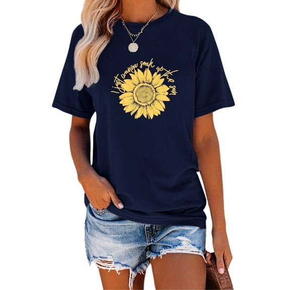 Anbech Sunflower Shirts for Women Graphic Tee Ladies Patriotic Tee Shirt Christian Top Short Sleeve