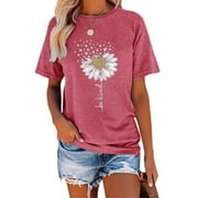 Anbech Sunflower Shirts for Women Graphic Tee Ladies Patriotic Tee Shirt Christian Top Short Sleeve