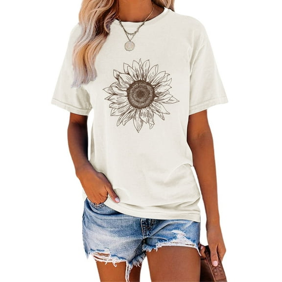 Anbech Sunflower Shirts for Women Graphic Tee Ladies Patriotic Tee Shirt Christian Top Short Sleeve