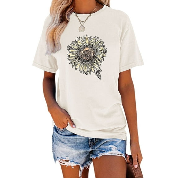 Anbech Sunflower Shirts for Women Graphic Tee Ladies Patriotic Tee Shirt Christian Top Short Sleeve