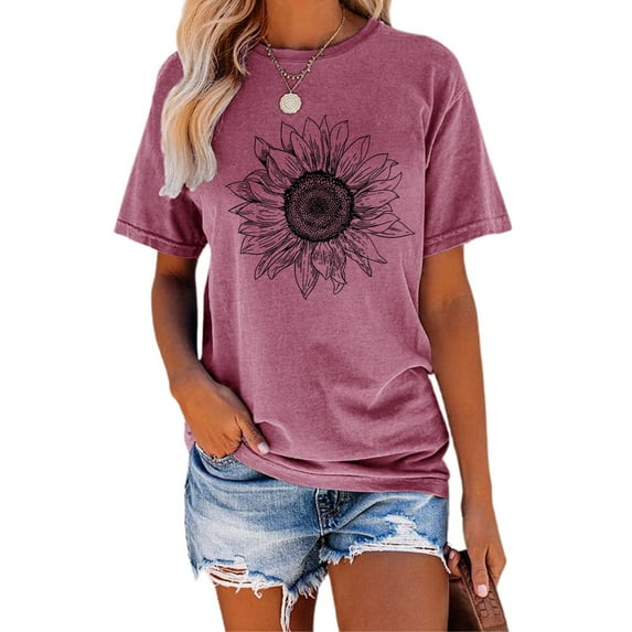 Anbech Sunflower Shirts for Women Graphic Tee Ladies Patriotic Tee Shirt Christian Top Short Sleeve
