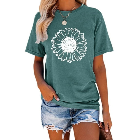 Anbech Sunflower Shirts for Women Graphic Tee Ladies Patriotic Tee Shirt Christian Top Short Sleeve