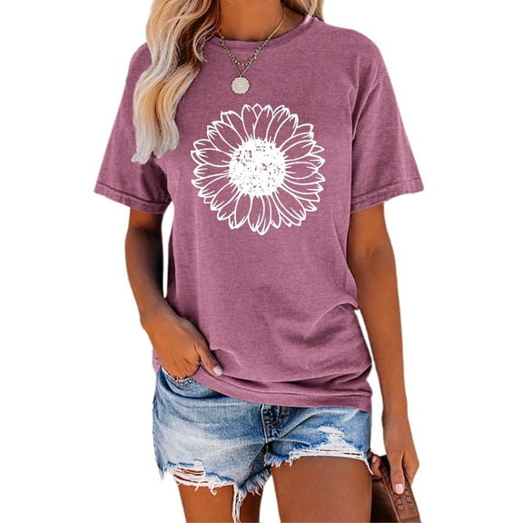 Anbech Sunflower Shirts for Women Graphic Tee Ladies Patriotic Tee Shirt Christian Top Short Sleeve