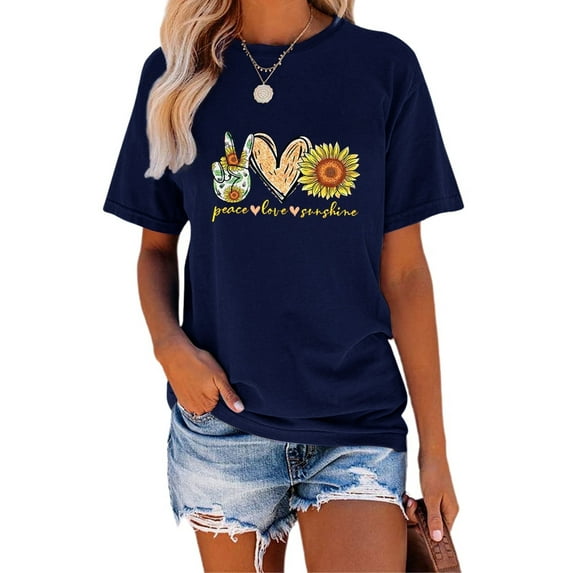 Anbech Sunflower Shirts for Women Graphic Tee Ladies Patriotic Tee Shirt Christian Top Short Sleeve