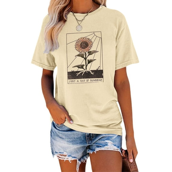 Anbech Sunflower Shirts for Women Graphic Tee Ladies Patriotic Tee Shirt Christian Top Short Sleeve