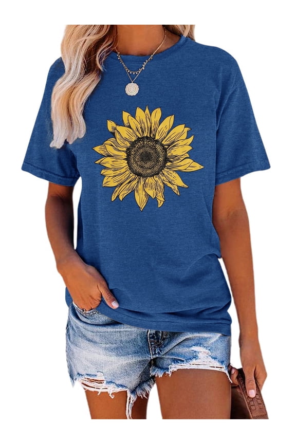 Sunflower Shirts for Women Graphic Tee Ladies Patriotic Tee Shirt Christian Top Short Sleeve