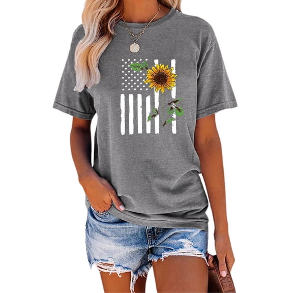 Anbech Sunflower Shirts for Women Graphic Tee Ladies Patriotic Tee Shirt Christian Top Short Sleeve