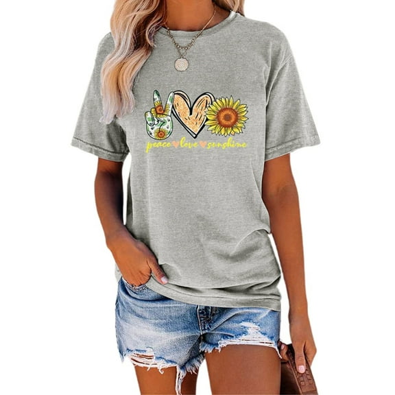 Anbech Sunflower Shirts for Women Short Sleeve Tee Tops Teen Junior Girls Summer Tshirt Clothing