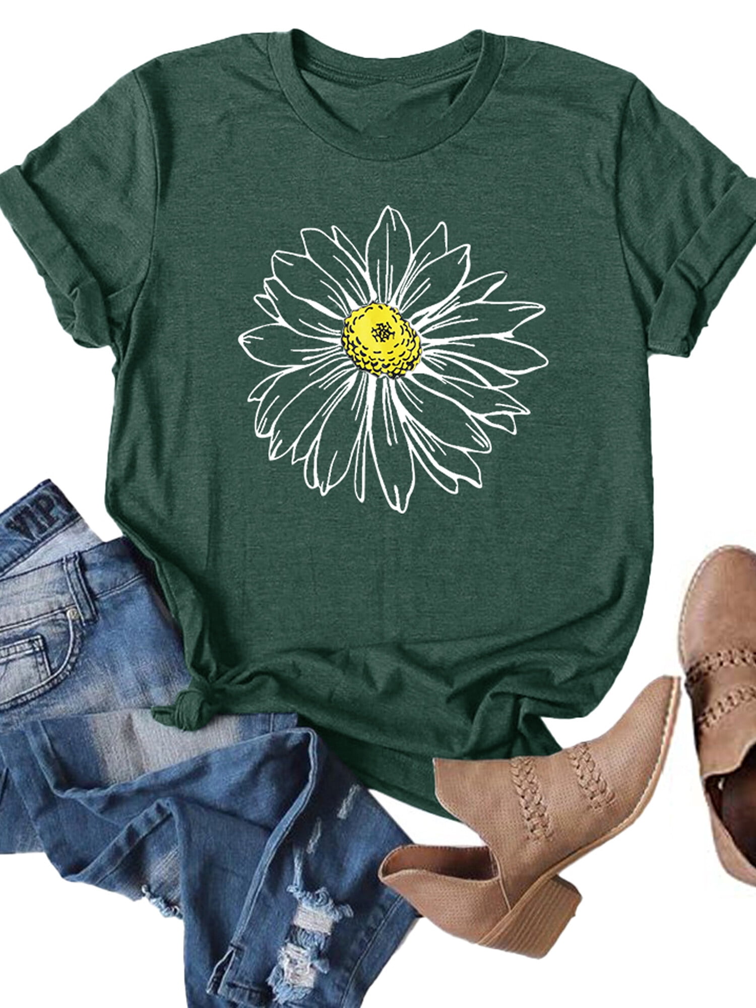 Anbech Sunflower Shirts for Women Short Sleeve Tops Teen Junior Girls ...