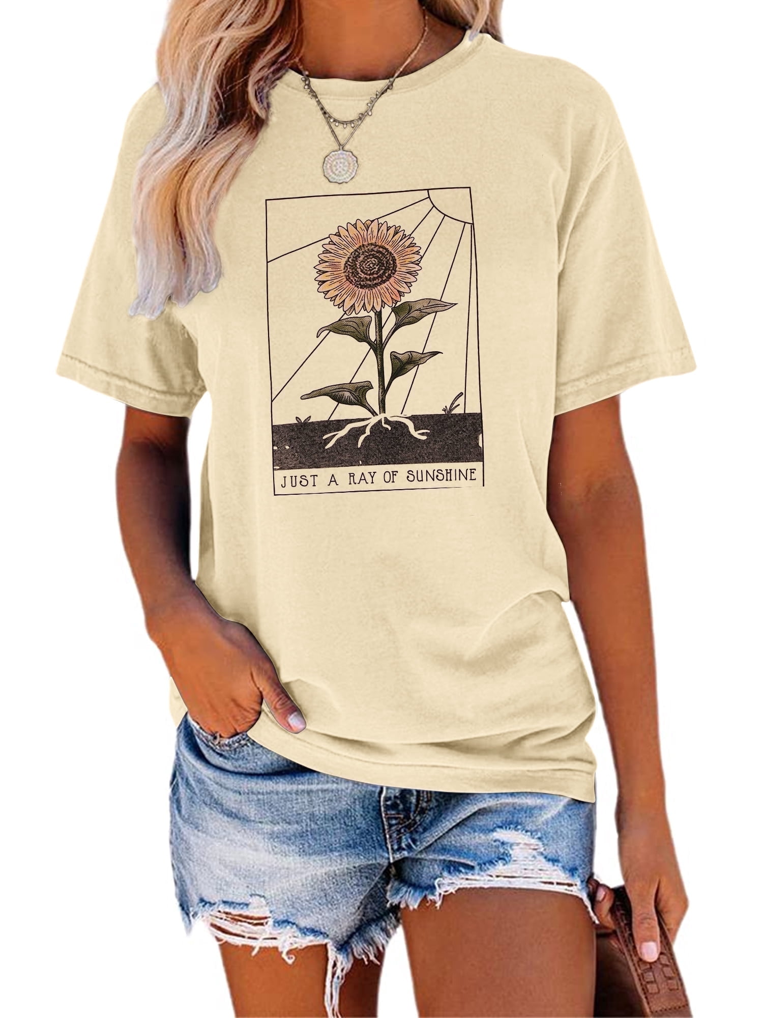 Anbech Sunflower Shirts for Women Short Sleeve Tee Tops Teen Junior Girls Summer Tshirt Clothing