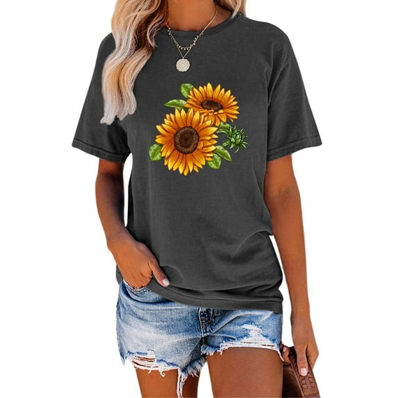 Anbech Sunflower T-Shirt for Women Graphic Butterfly Printed Short Sleeve Tee Tops with Crew Neck