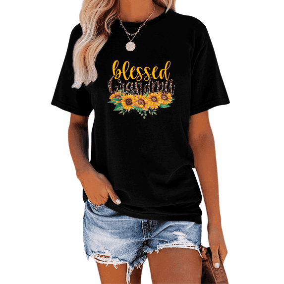 Anbech Sunflower T-Shirt for Women Graphic Butterfly Printed Short Sleeve Tee Tops with Crew Neck