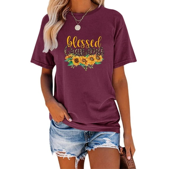 Anbech Sunflower T-Shirt for Women Graphic Butterfly Printed Short Sleeve Tee Tops with Crew Neck