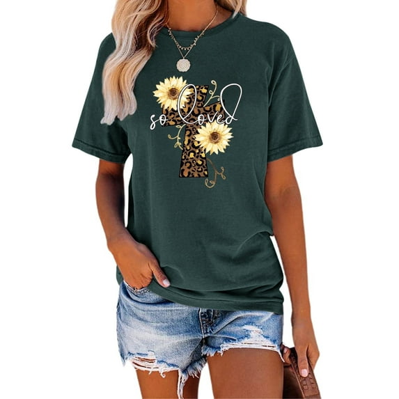 Anbech Sunflower T-Shirt for Women Graphic Butterfly Printed Short Sleeve Tee Tops with Crew Neck