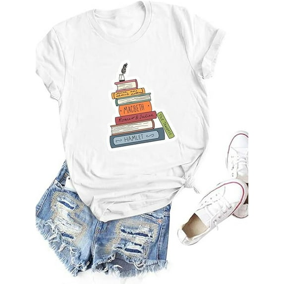 Anbech Teach Letter Women's Tshirt Graphic Vintage Back to School Shirts Reading Teacher Tees