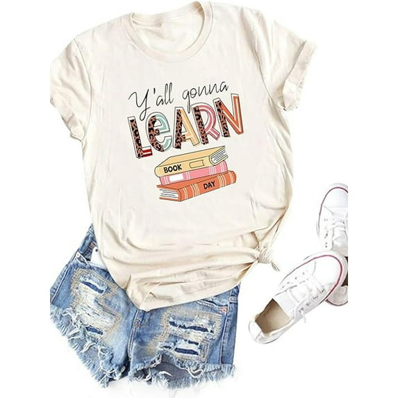 Anbech Teach Letter Women's Tshirt Graphic Vintage Back to School Shirts Reading Teacher Tees