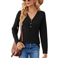 thumbnail image 1 of Anbech Vneck Women Solid Color Shirt Buttons Long Sleeve Blouse Casual Fashion Tops, 1 of 7