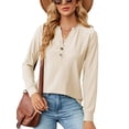 thumbnail image 1 of Anbech Vneck Women Solid Color Shirt Buttons Long Sleeve Blouse Casual Fashion Tops, 1 of 8