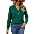 thumbnail image 1 of Anbech Vneck Women Solid Color Shirt Buttons Long Sleeve Blouse Casual Fashion Tops, 1 of 9