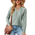 thumbnail image 1 of Anbech Vneck Women Solid Color Shirt Buttons Long Sleeve Blouse Casual Fashion Tops, 1 of 9