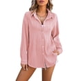 thumbnail image 1 of Anbech Wavy Texture Women Long Sleeve Shirt Lapel V Neck Dressy Button Down Work Top, 1 of 7