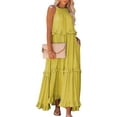 thumbnail image 1 of Anbech Women 2024 Ruffled Pleated Dress Flowy Long Sundress Sleeveless Boho Beach Party Dresses, 1 of 7