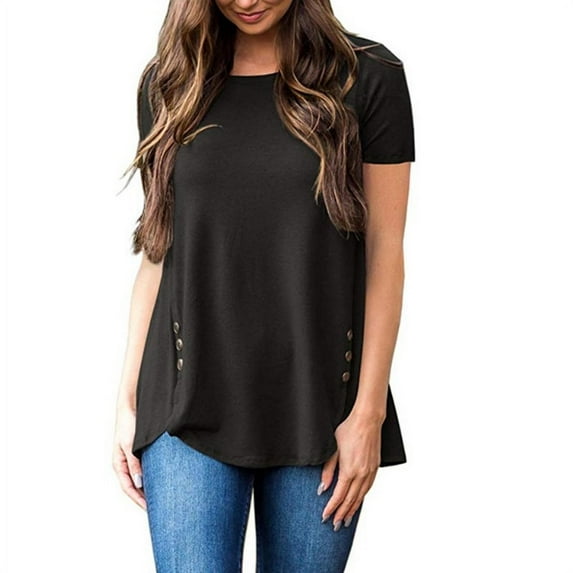 Anbech Women Button Tshirt Short Sleeves Summer Casual Tee Tops