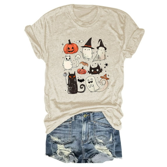 Anbech Women Ghost Shirt Halloween Tee Shirts Hocus Pocus Tshirt Ladies Novelty Skull T Shirts