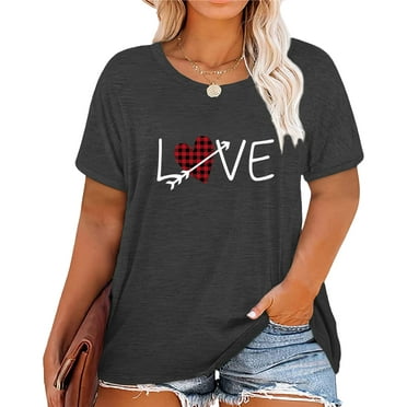 Anbech Women Love T-Shirts Plus Size Graphic Leopard Heart Short Sleeves Summer Tops