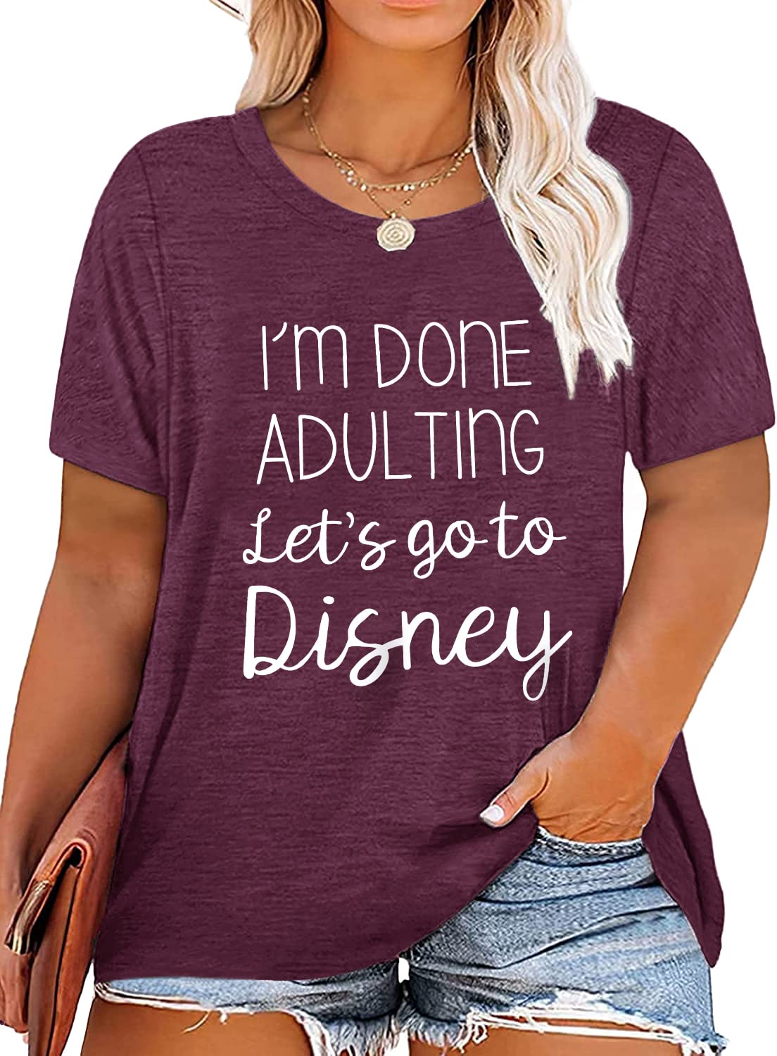 Anbech Women I'm Done Adulting Let's Go to Tshirt Plus Size Funny ...