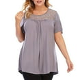 thumbnail image 1 of Anbech Women Lace Crochet Tunic Shirt Plus Size Pleated Short Sleeves T-shirt Tops, 1 of 3