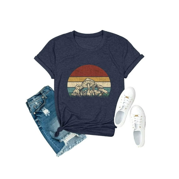 Anbech Women Mushroom Shirt Forest Graphic Tee Print Short Sleeve Tee Top