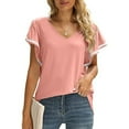 thumbnail image 1 of XCHQRTI Women V Neck Blouse Shirt Summer Short Sleeves Ruffles Tops, 1 of 3