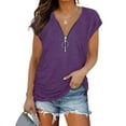 thumbnail image 1 of Anbech Women V Neck Zipper Tshirt Summer Short Sleeves Tee Tops, 1 of 3