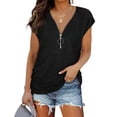 thumbnail image 1 of Anbech Women V Neck Zipper Tshirt Summer Short Sleeves Tee Tops, 1 of 3