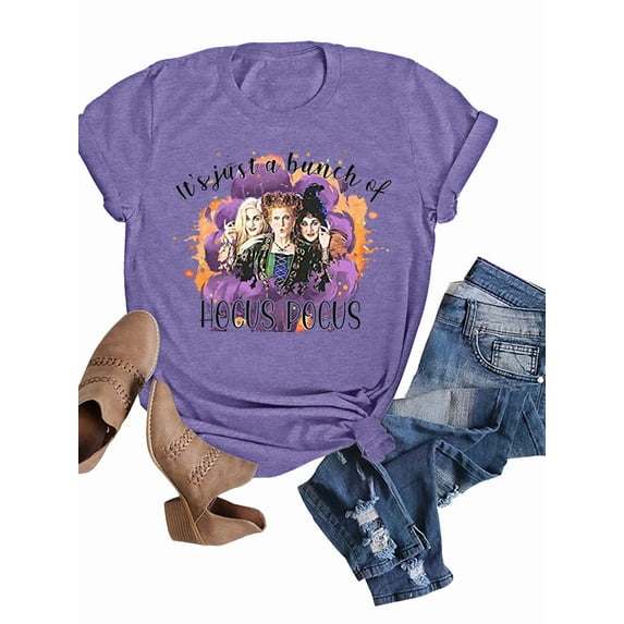 XCHQRTI Women Witch Shirt Halloween Tee Shirts Hocus Pocus Tshirt Ladies Novelty Skull T Shirts