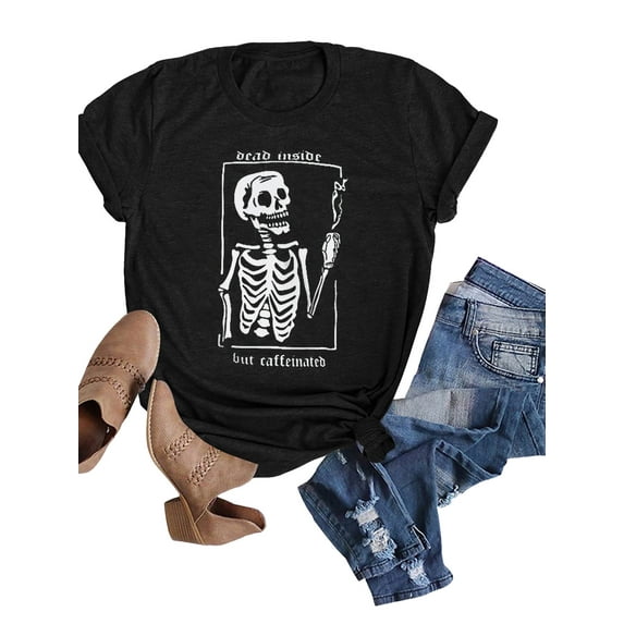 XCHQRTI Women Witch Shirt Halloween Tee Shirts Hocus Pocus Tshirt Ladies Novelty Skull T Shirts